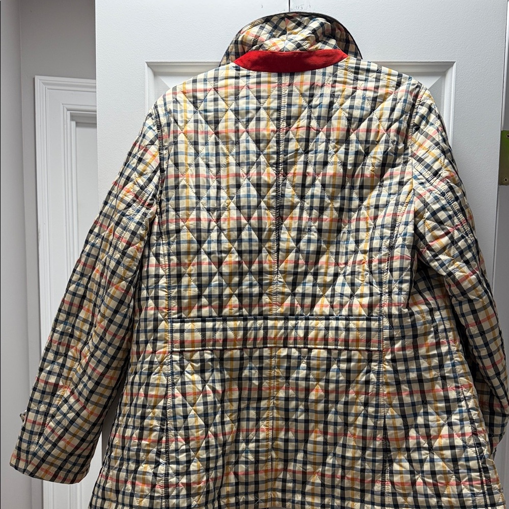 Talbots Multicolor Quilted Plaid Jacket with Navy Corduroy Collar - Picture 6 of 6